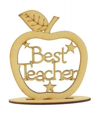 Laser Cut 'Best Teacher' Apple Shape on a Stand - 150mm